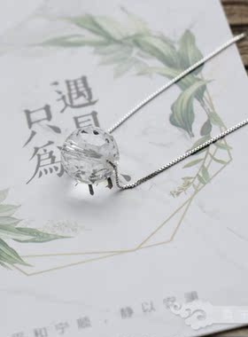 天然白水晶古典吊坠银项链