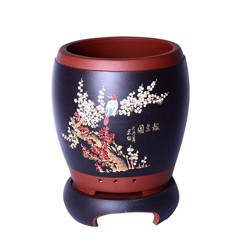 宜兴紫砂花盆陶瓷大号高档客厅惠兰君子兰专用盆精品圆形带底座 - 图3