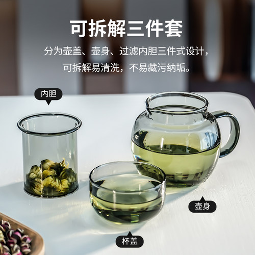 迷你玻璃墩墩壶茶水分离茶杯男女士个人专用小暖壶家用透明泡茶壶 - 图1
