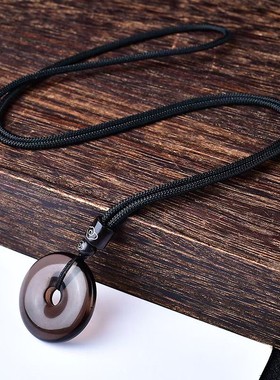 银黑曜石平安扣吊坠玉坠男士女情侣本命年礼物金曜石挂件护身符