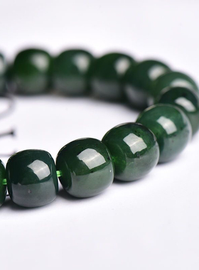 新疆天然和田玉手串黑青玉塔青男女款老型桶珠手链黑青玉送证书