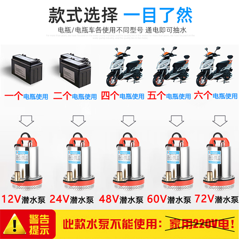 直流潜水泵电动车通用12V24V48V60V伏高扬程抽水机电瓶浇菜水井泵