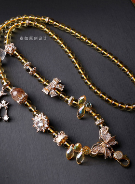 重工手工黄水晶双尖闪灵吊坠项链