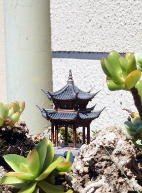 集贤亭古建筑模型小房子摆件水陆盆景假山古风微景观造景亭子diy