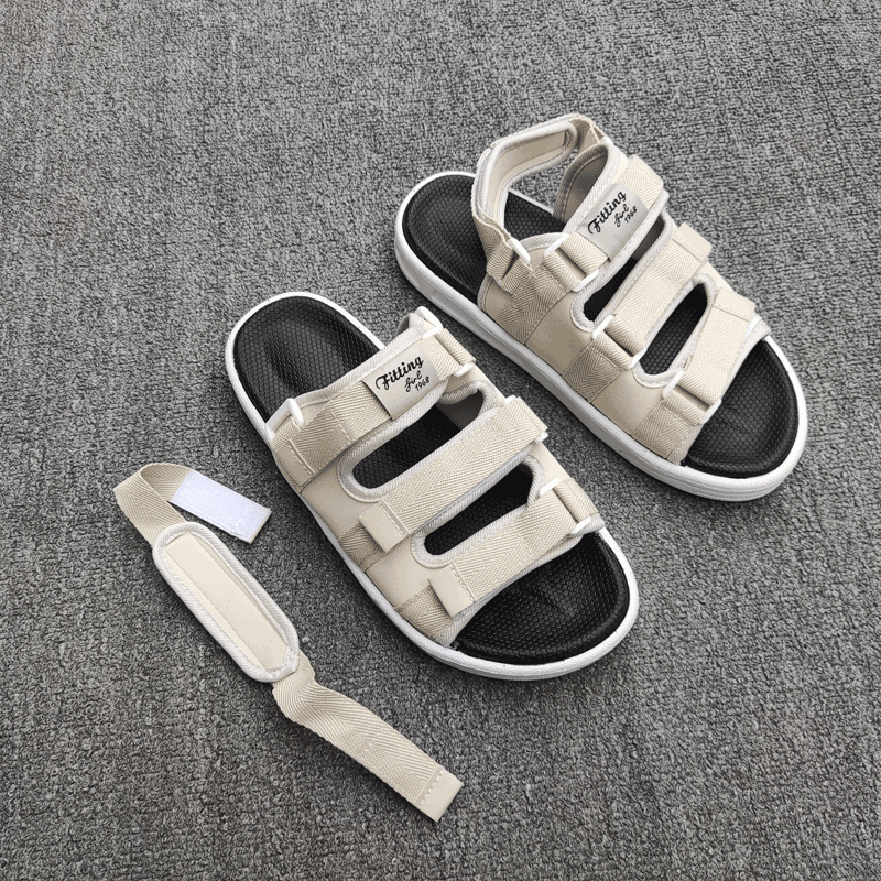 平底凉鞋三条杠罗马魔术贴沙滩鞋 休闲凉拖鞋男女 情侣大码GC110 - 图1