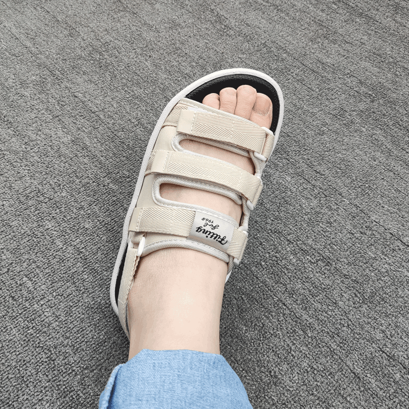 平底凉鞋三条杠罗马魔术贴沙滩鞋 休闲凉拖鞋男女 情侣大码GC110 - 图2