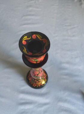 漆器俄罗斯草莓花喜气蜡烛台纯手工汇画高30厘米