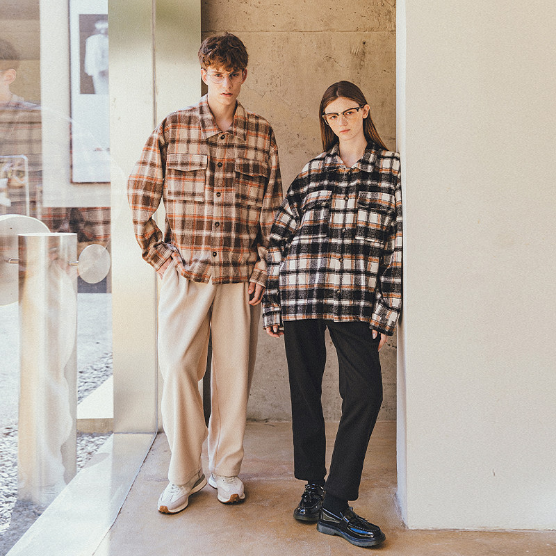 韦恩泽维尔大码格纹衬衫外套男商务秋冬季宽松毛绒款高街夹克7946,淘宝优惠券,粉丝福利购,淘宝优惠卷