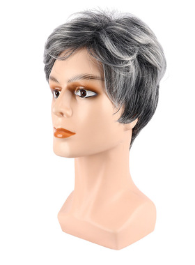 外贸新品男士假发 银灰色偏分短直发中老年时尚化纤头套men's