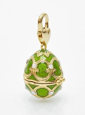 新款外贸时尚镀金饰品珐琅可打开彩蛋吊坠红色心形雪花三叶草挂件