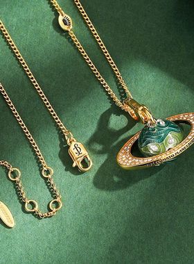 新款跨境立体精致珐琅彩釉镶钻星球吊坠男女同款小行星项链包挂潮