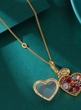 新款饰品高级感可打开心形巧克力盒项链吊坠轻奢百搭爱心挂件配件