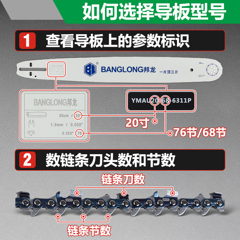 油锯配件汽油锯导板18寸园林20寸家用毛竹锯12寸链条锯导板伐木锯-图0