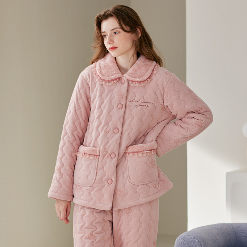芬腾冬季三层加厚夹棉睡衣女加绒保暖可外穿抗静电棉袄家居服套装,淘宝优惠券,粉丝福利购,淘宝优惠卷
