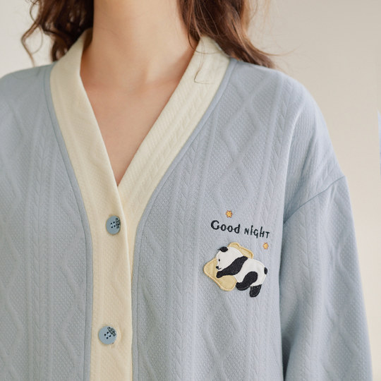 Fenton women's pajamas air cotton sandwich pure cotton long sleeves