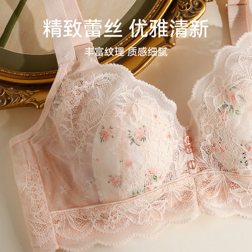 芬腾女士内衣大胸显小上托防下垂文胸性感蕾丝边收副乳软钢圈胸罩 - 图1