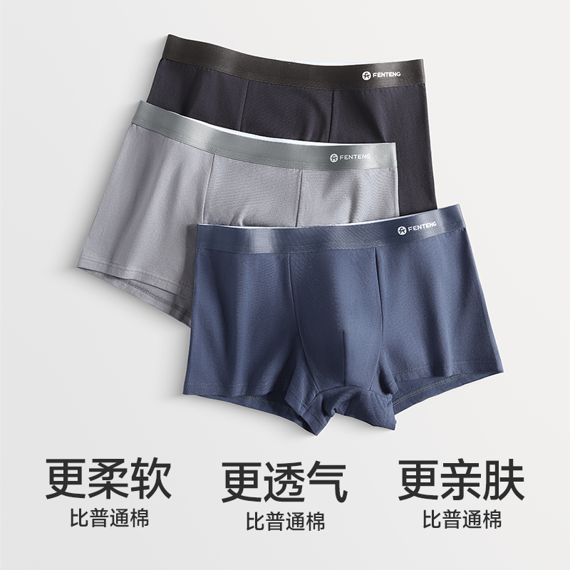 芬腾纯棉内裤男抗菌裆透气舒适平角裤青年男款大码运动四角短裤头,淘宝优惠券,粉丝福利购,淘宝优惠卷