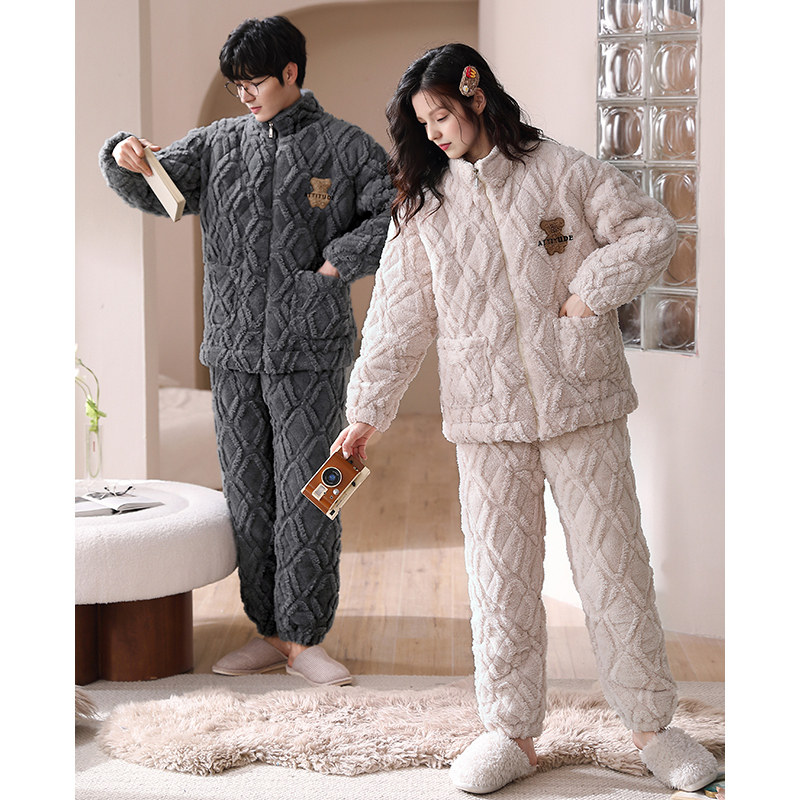芬腾情侣睡衣冬季珊瑚绒夹棉袄三层加厚套装保暖抗静电男女家居服,淘宝优惠券,粉丝福利购,淘宝优惠卷