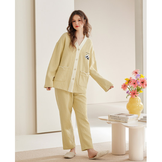 Fenton women's pajamas air cotton sandwich pure cotton long sleeves