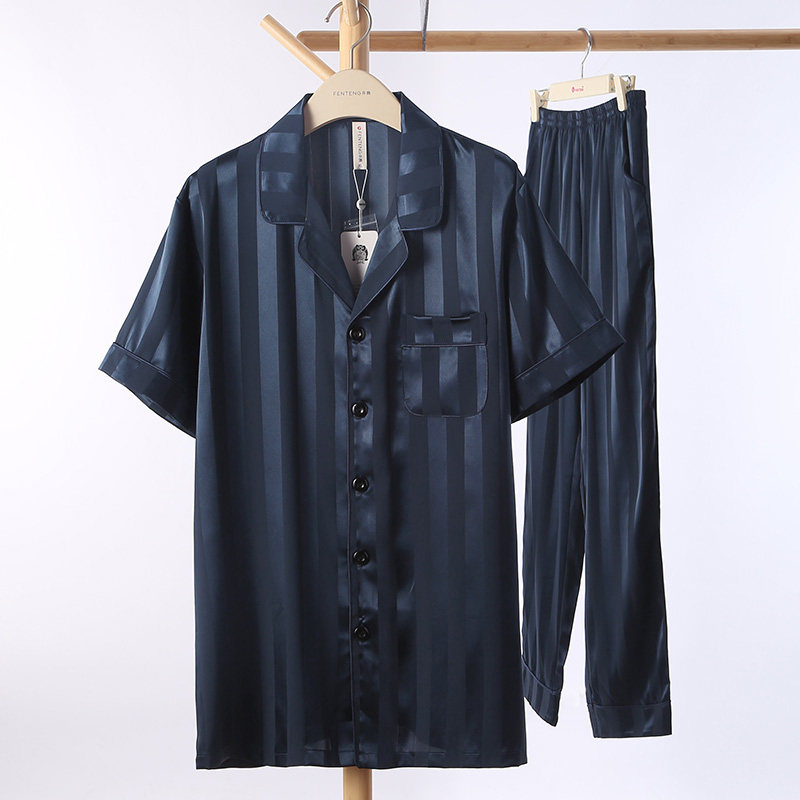 芬腾男款冰丝夏薄款短袖长裤睡衣 芬腾睡衣/家居服套装