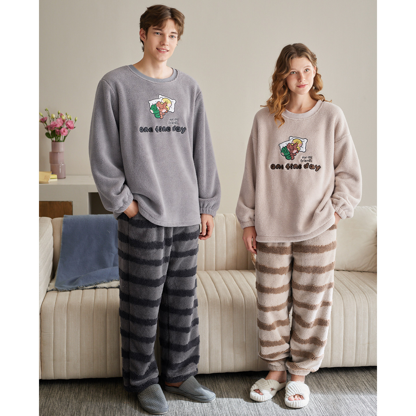 芬腾情侣睡衣秋冬季珊瑚绒布朗熊套装男女款加绒加厚加大码家居服,淘宝优惠券,粉丝福利购,淘宝优惠卷