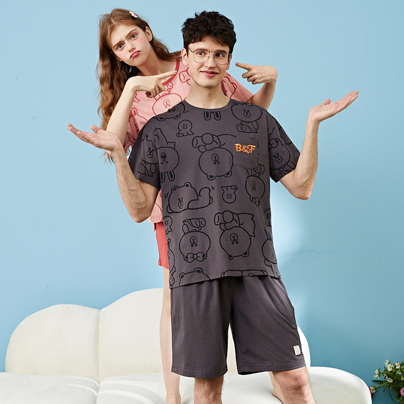 芬腾布朗熊女短袖短裤纯棉夏季睡衣 芬腾睡衣/家居服套装
