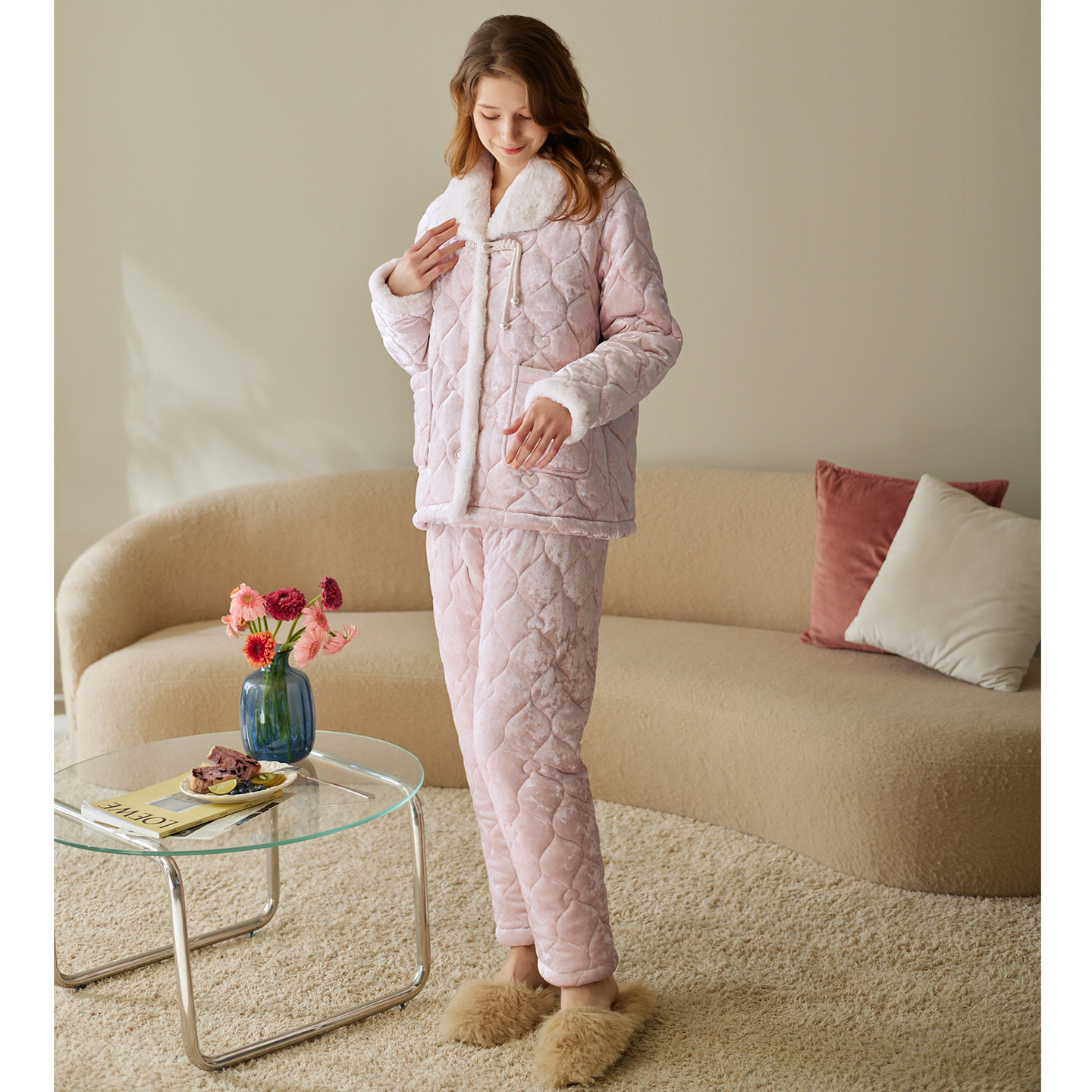 芬腾女士睡衣三层加厚夹棉袄珊瑚绒套装冬季抗静电女款加绒家居服,淘宝优惠券,粉丝福利购,淘宝优惠卷