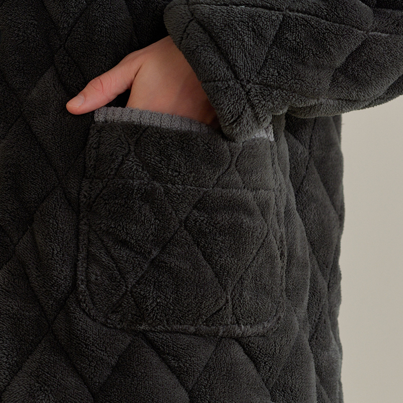 芬腾冬季情侣睡衣女珊瑚绒夹棉三层加厚加绒保暖男士法兰绒家居服 - 图2