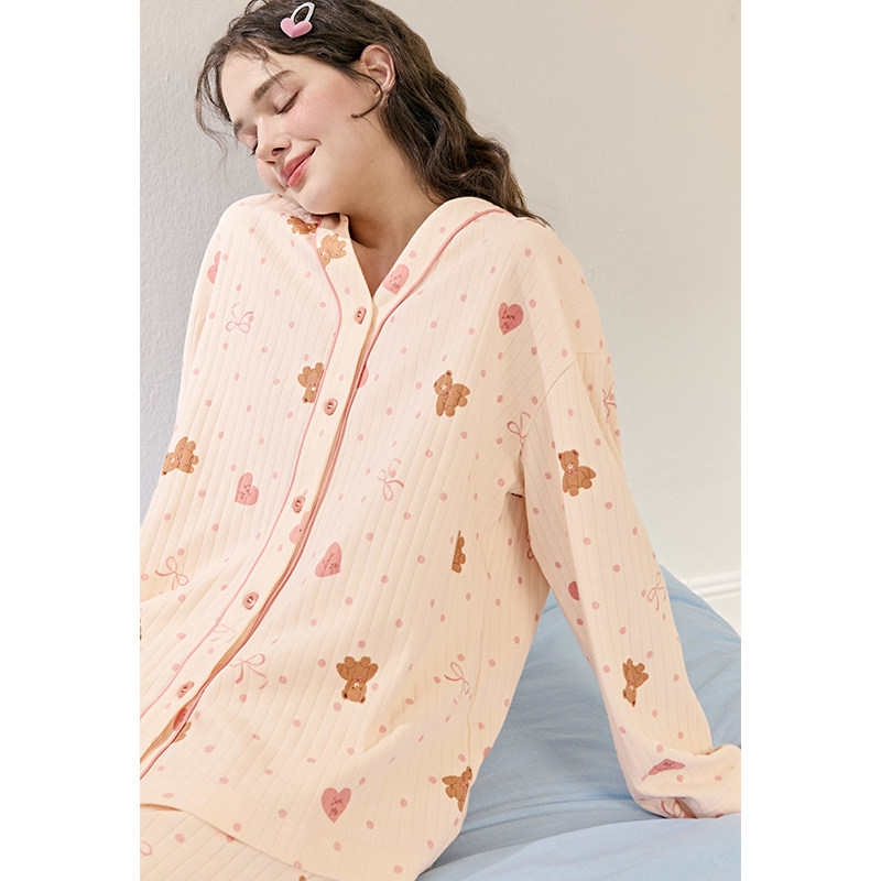 芬腾新款春秋季女士睡衣纯棉长袖卡通开衫V领宽松全棉家居服套装,淘宝优惠券,粉丝福利购,淘宝优惠卷