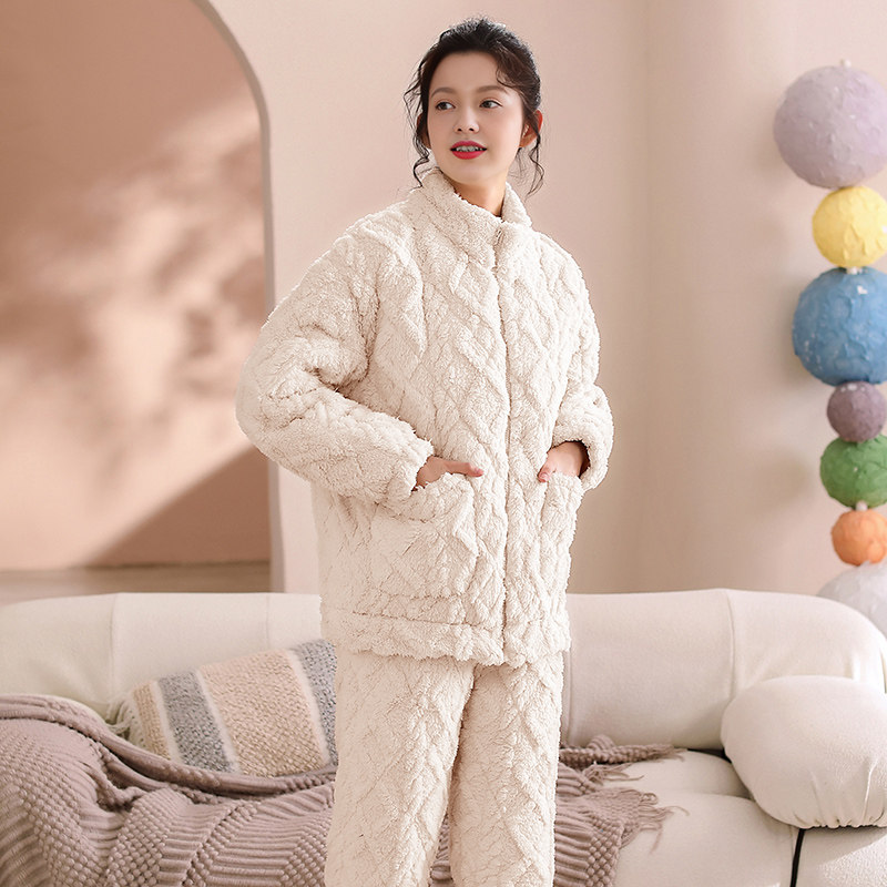 芬腾冬季珊瑚绒夹棉情侣睡衣三层加厚套装保暖抗静电男女士家居服,淘宝优惠券,粉丝福利购,淘宝优惠卷