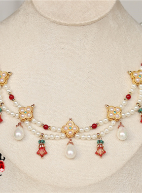 南簪录古风敦煌沙金珍珠项链中式流苏多层软璎珞汉服配饰高级感唐