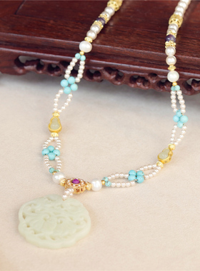 南簪录原创复古风岫玉新中式汉服长璎珞项链马面裙明旗袍国风配饰