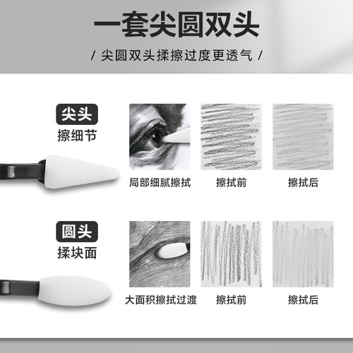 素描揉擦笔美术生专用高光细节阴影揉擦刀纸擦笔揉擦海绵替换头绘画涂抹工具套装初学者高光晕染油画棒揉擦笔 - 图2