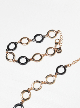 不输系列铜镀金色枪色椭圆环简约中长项链手链套装大女人范儿