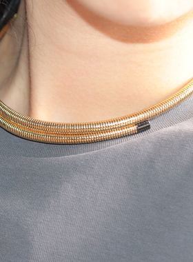 西班牙金色弹力螺旋纹理开口项圈短项链choker