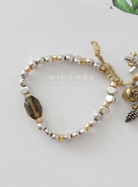 棉麻自然风松果组合金银色手链