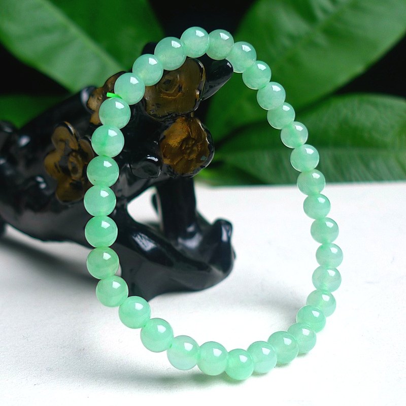 天然缅甸A货翡翠老坑冰润浅绿圆珠手串手链玉石珠链男女款带证书,淘宝优惠券,粉丝福利购,淘宝优惠卷