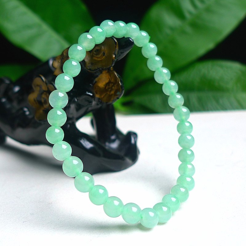 天然缅甸A货翡翠老坑冰润浅绿圆珠手串手链玉石珠链男女款带证书,淘宝优惠券,粉丝福利购,淘宝优惠卷