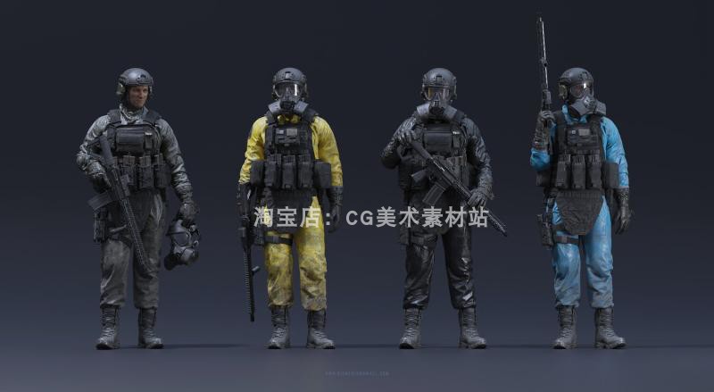 Blender/C4D生化服士兵防毒面具武装军事人物角色绑定3D模型素材 - 图2