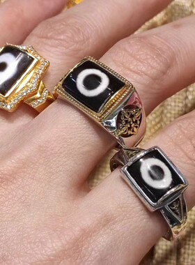 S925银藏式一眼天珠玛瑙个性设计银戒指可调节银饰戒指值得收藏