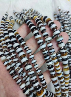 西亚黑白剁珠古珠骠珠正一线玛瑙玉髓pyu手串配饰古董珠宝