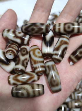 折线的龟甲六眼金刚三眼虎牙玛瑙天珠良品风格黑灰色系30mm