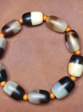 藏式古传统天原玛瑙黑白一线药师天珠勒子桶珠手串手链女款