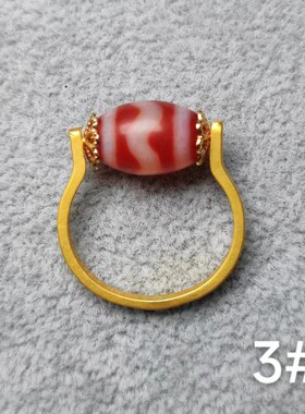 磨砂古工艺沙金红白肉玛瑙天珠戒面简约时尚复古风转运珠戒指红红
