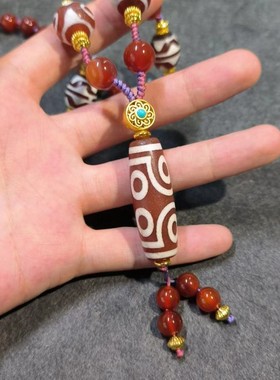 红玛瑙天珠项链财神三眼双虎牙