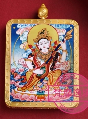 唐卡手绘DIY妙音天女唐卡吊坠画芯描金涂色佛像白描唐卡白描