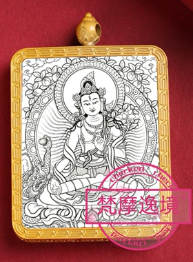 唐卡手绘DIY白度母唐卡吊坠画芯描金涂色佛像白描唐卡白描底稿