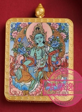 唐卡手绘DIY绿度母唐卡吊坠画芯描金涂色佛像白描唐卡白描