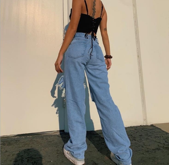 New Trendy womens jeans with high waists and loose holes - 图2