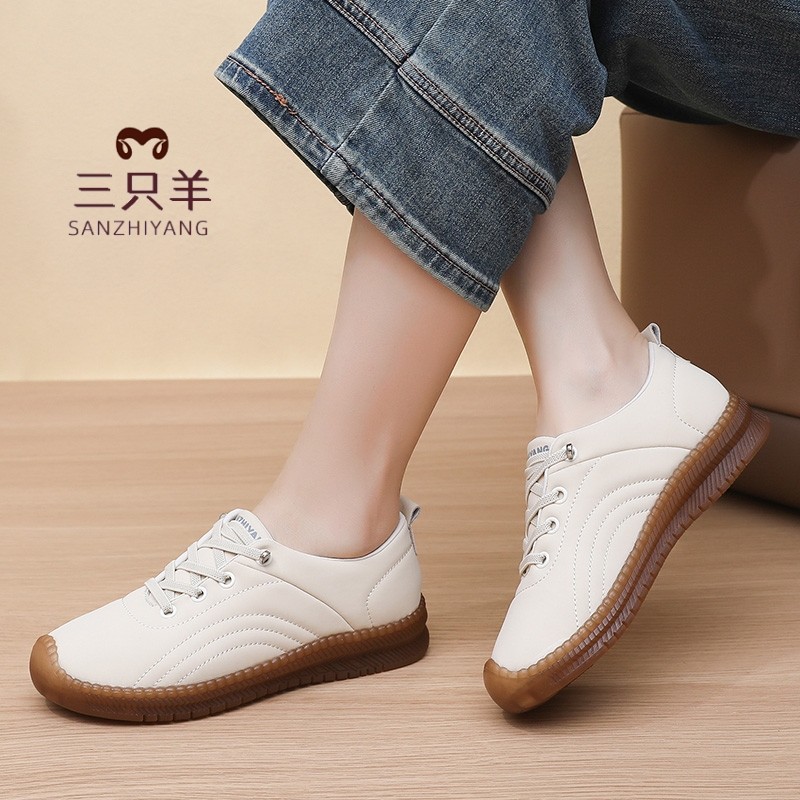 三只羊休闲妈妈鞋2026新款一脚蹬春秋舒适健步鞋百搭真皮小白鞋女,淘宝优惠券,粉丝福利购,淘宝优惠卷